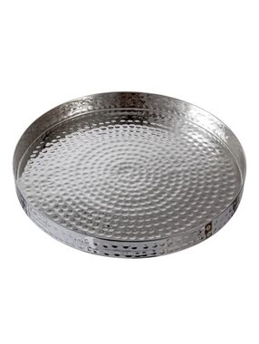 NWT 11" Hammered Metal Round Tray In Silver 1" Raised Edge Vanity Catchall
